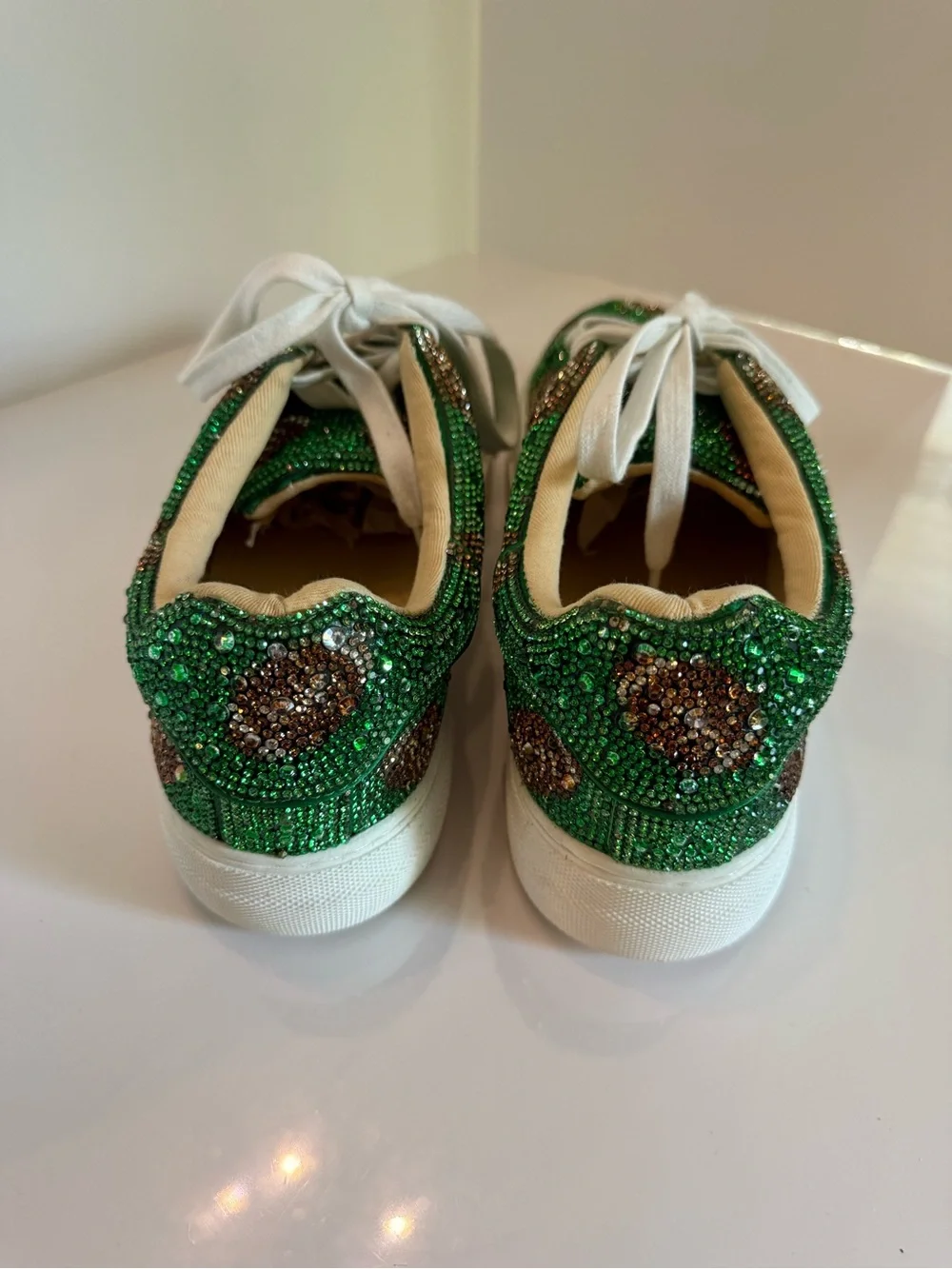 Betsey Johnson Green Crystal Football-Print Platform Sneakers